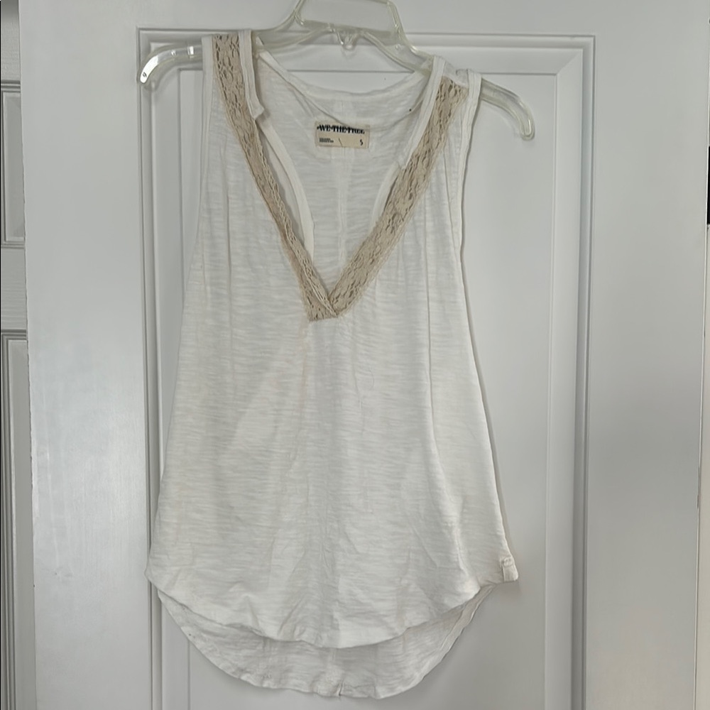 Free People Cream Asymmetrical Embellished Tank Top